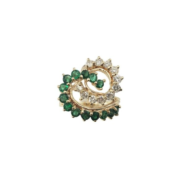 Vintage 14 Karat Yellow Gold Natural Emerald and Diamond Ring Size 6.25 #10917